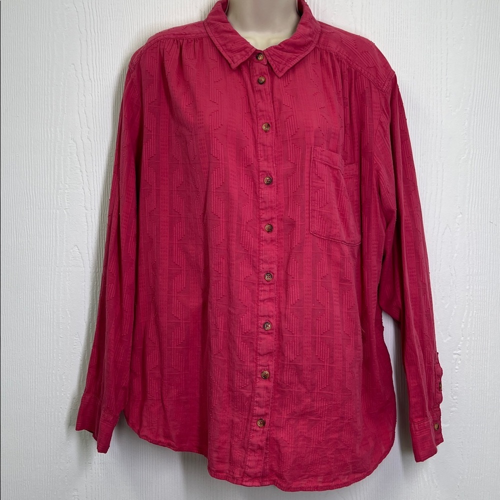 Anthropologie - Pilcro The Theresa Lace Up Button Down Pink Boho Blouse Size XL - Picture 3 of 10